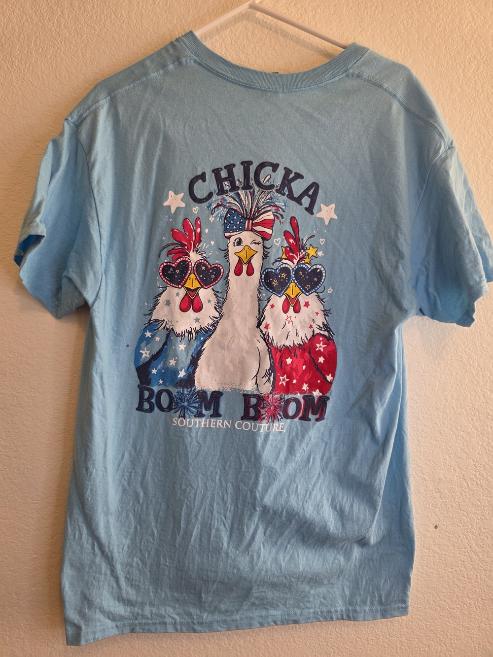 Southern Couture 'Chicka Boom' Light Blue Graphic Tee